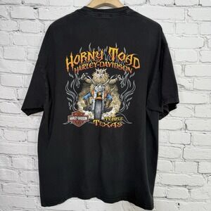 Harley Davidson‎ Horny Toad T Shirt 2XL Black Flames Temple TX Biker Graphic USA